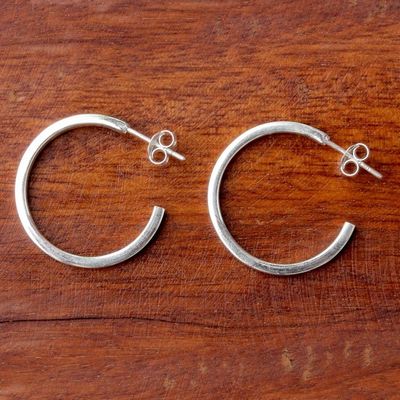 Alternate image for Sterling Silver Half Hoop Earrings from Thailand Glistening Halves