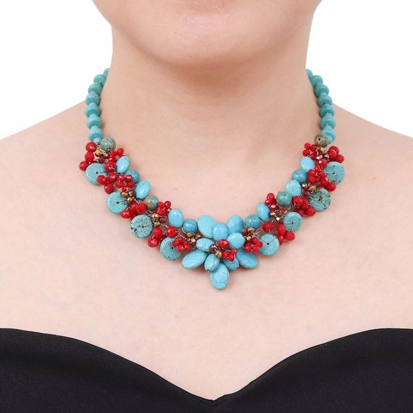 Alternate image for Floral Howlite and Glass Beaded Necklace from Thailand Summer Blossoming