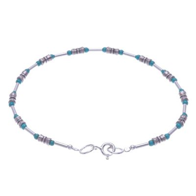 Alternate image for Sterling Silver and Karen Silver Beaded Bracelet Petite Jewel in Blue-Green