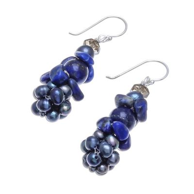 Alternate image for Lapis Lazuli and Cultured Pearl Cluster Earrings Heavens Gift