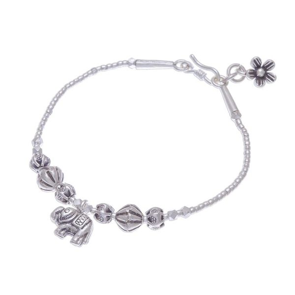 Alternate image for 950 Silver Link Bracelet with Elephant Charm from Thailand Elephant Amulet