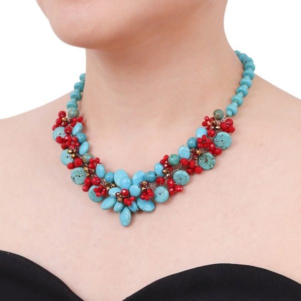 Alternate image for Floral Howlite and Glass Beaded Necklace from Thailand Summer Blossoming