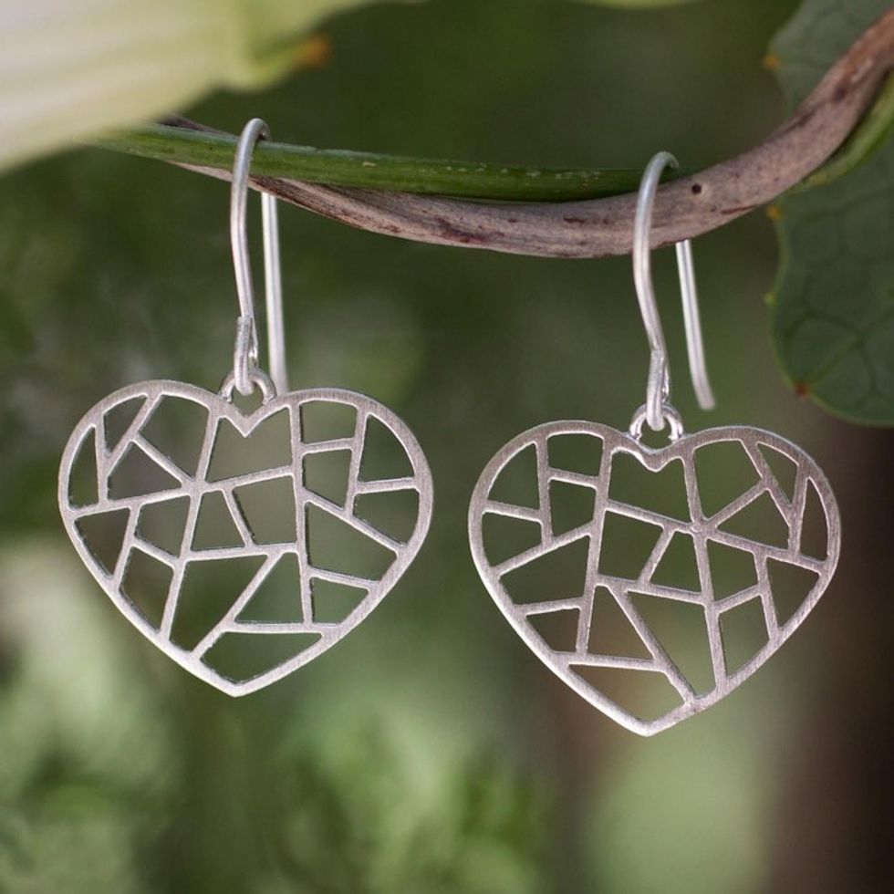 Sterling silver heart earrings 'Paths of Love'