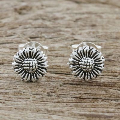 Alternate image for Sterling Silver Sunflower Stud Earrings from Thailand Cute Sunflowers