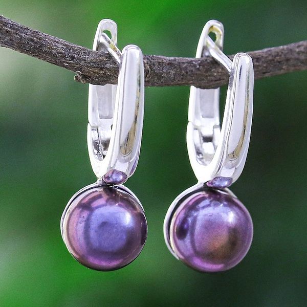 Alternate image for Purple Cultured Pearl Drop Earrings Mood Lift in Purple