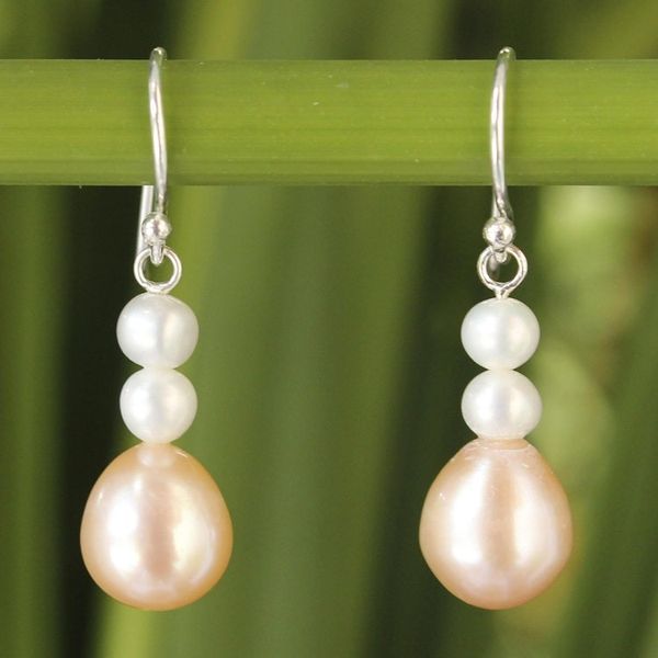 Alternate image for Handcrafted Pearl Earrings Sweet Peach Glamour