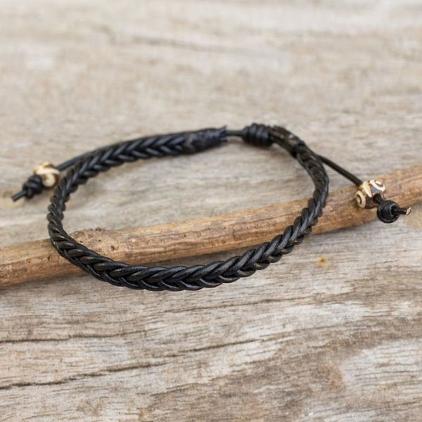 Alternate image for Braided Black Leather Mens Bracelet Single Black Braid
