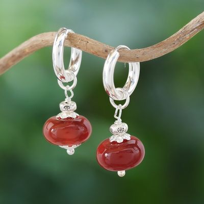 Alternate image for Polished Sterling Silver and Carnelian Hoop Dangle Earrings Pure Fire