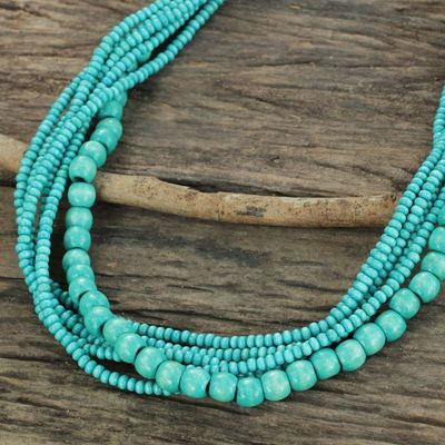 Alternate image for Hand Crafted Necklace with Turquoise Blue Wood Beads Bayou Dance