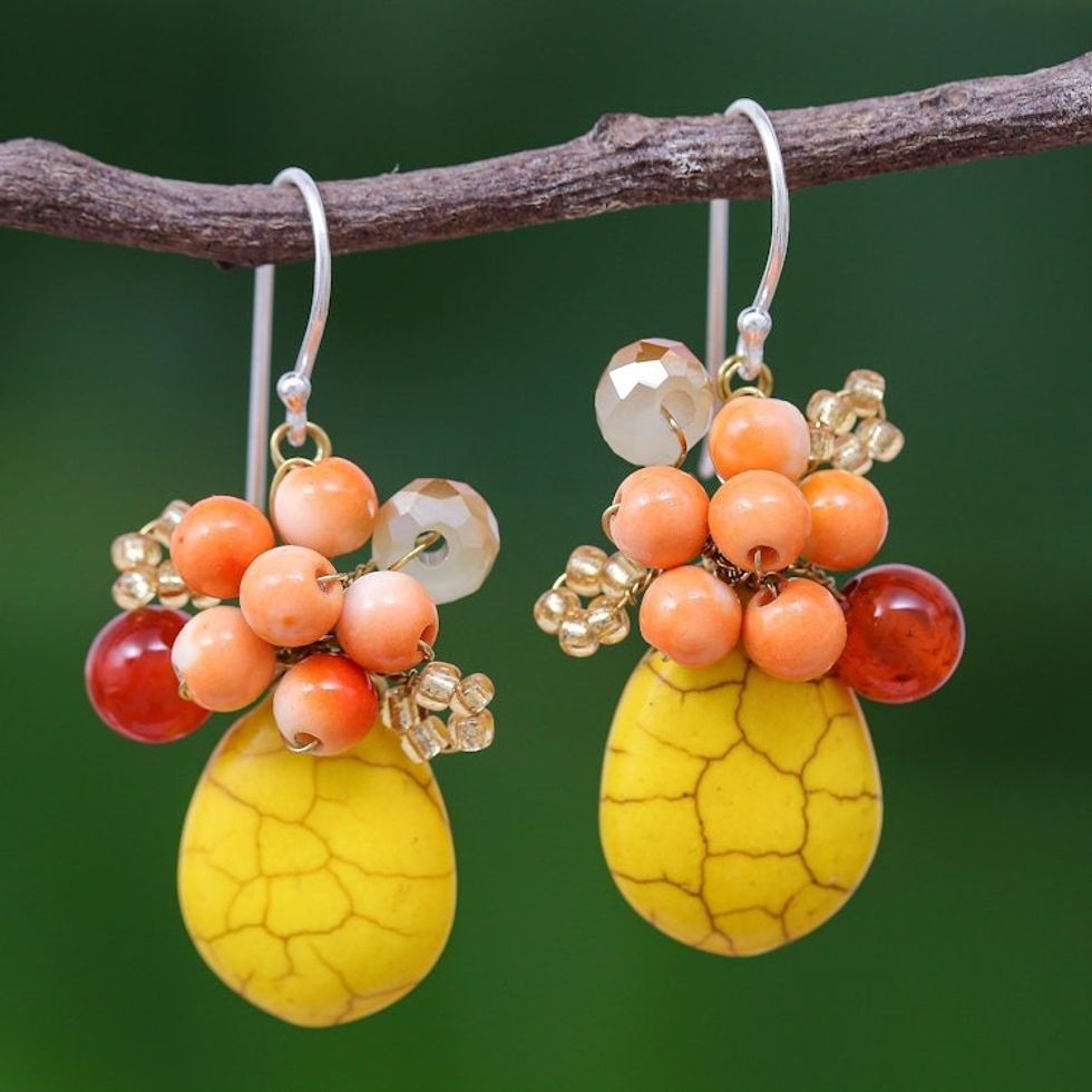 Yellow Calcite Handcrafted Modern Thai Cluster Earrings 'Yellow Holiday Dreams'