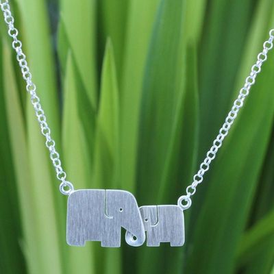 Alternate image for Hand Crafted Silver Elephant Pendant Necklace Family Love