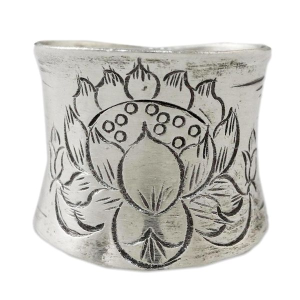 Alternate image for Sterling Silver Etched Lotus Wrap Ring from Thailand Lanna Lotus