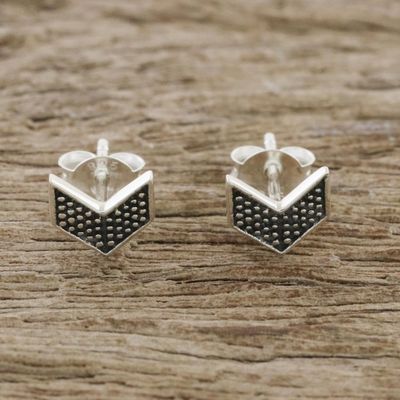 Alternate image for Sterling Silver Chevron Stud Earrings from Thailand Chevron Chic