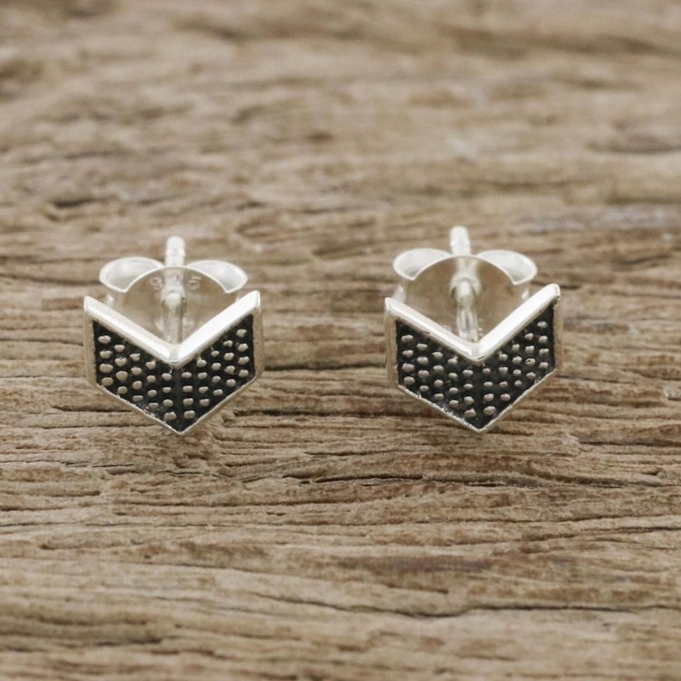 Sterling Silver Chevron Stud Earrings from Thailand 'Chevron Chic'