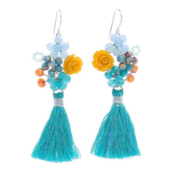 Alternate image for Quartz and Cultured Freshwater Pearl Dangle Earrings Candy Bouquet in Turquoise