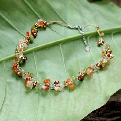 Alternate image for Beaded Carnelian and Pearl Necklace Tropical Elite