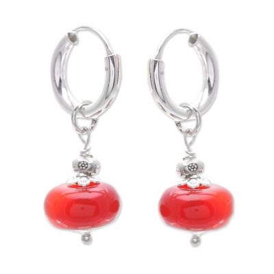 Alternate image for Polished Sterling Silver and Carnelian Hoop Dangle Earrings Pure Fire