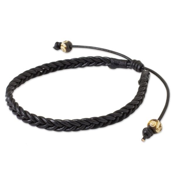 Alternate image for Braided Black Leather Mens Bracelet Single Black Braid