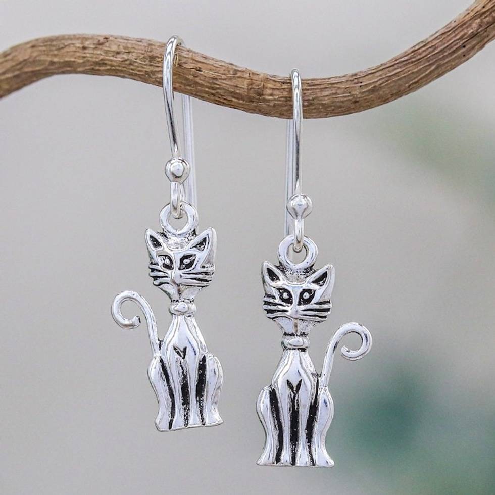 Sterling Silver Cat Earrings 'Feline Fantasy'