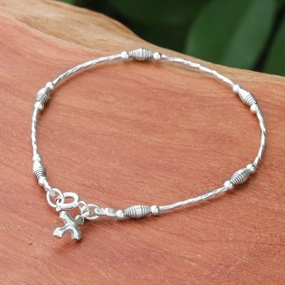 Alternate image for Karen Silver Cross Charm Bracelet Handcrafted in Thailand Undying Faith