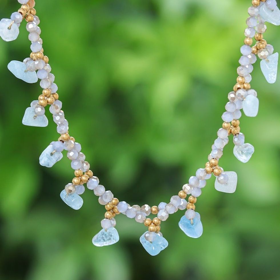 Aquamarine Beaded Necklace with 14k Gold Accents 'Wonderful Light Blue'