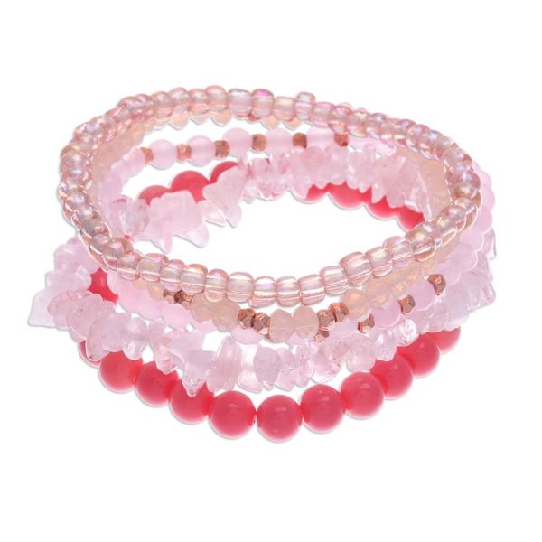 Alternate image for Set of 5 Pink Beaded Stretch Bracelets from Thailand Fancy Dream in Pink