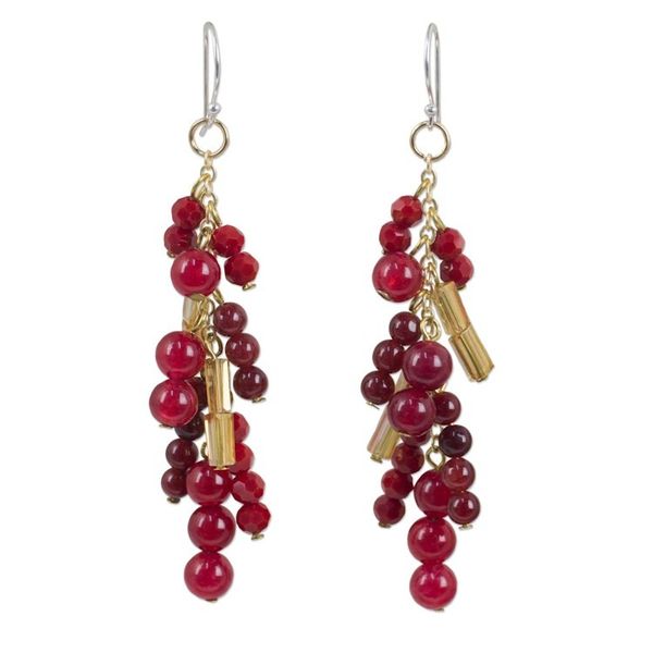 Alternate image for Beaded Red Quartz Earrings on 24k Gold Plated Chains Brilliant Cascade