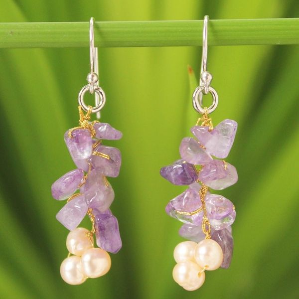 Alternate image for Unique Beaded Amethyst Earrings Afternoon Lilac
