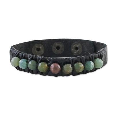 Alternate image for Bohemian Leather and Agate Bead Wristband Bracelet Rock Walk