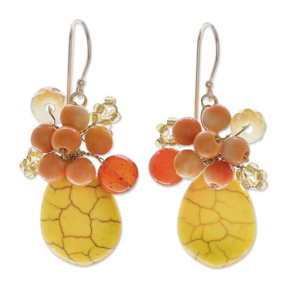Alternate image for Yellow Calcite Handcrafted Modern Thai Cluster Earrings Yellow Holiday Dreams