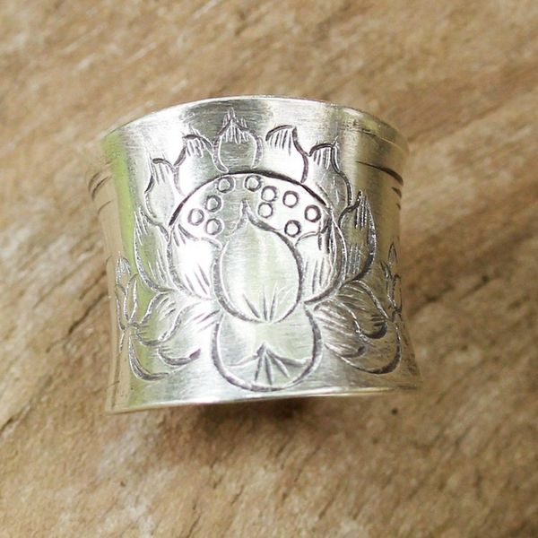 Alternate image for Sterling Silver Etched Lotus Wrap Ring from Thailand Lanna Lotus