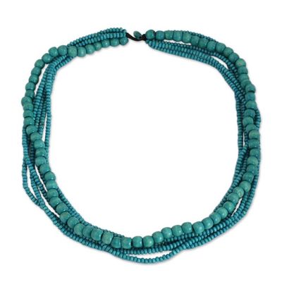 Alternate image for Hand Crafted Necklace with Turquoise Blue Wood Beads Bayou Dance