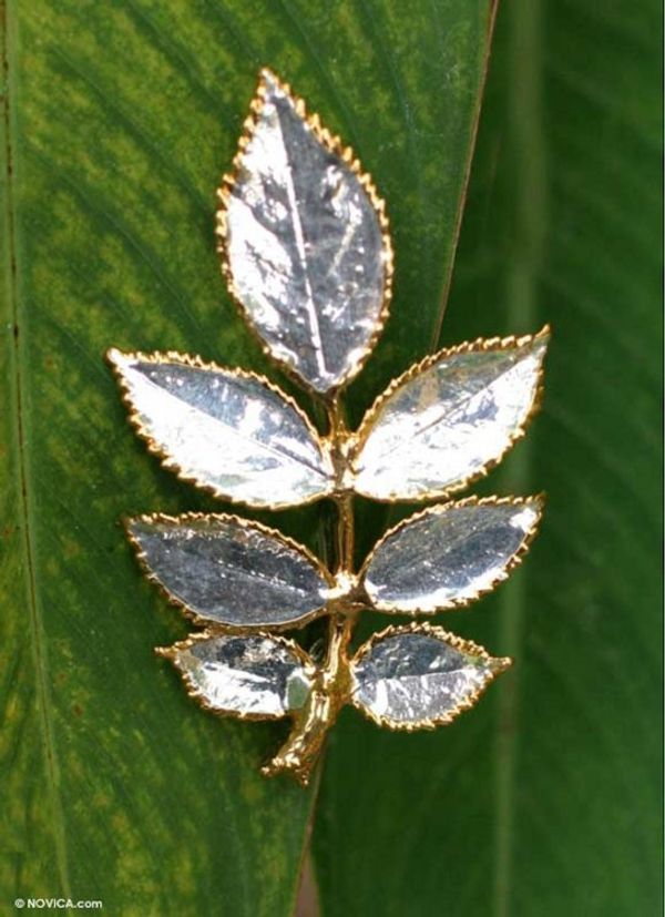 Alternate image for Natural rose leaves brooch pin Silver Leaf