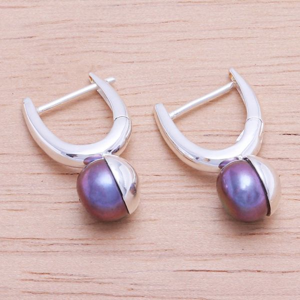 Alternate image for Purple Cultured Pearl Drop Earrings Mood Lift in Purple