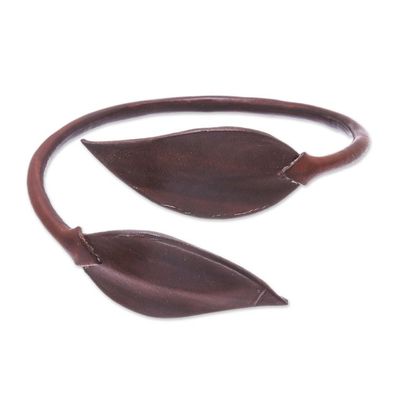 Alternate image for Leafy Leather Wrap Bracelet in Chestnut from Thailand Forest Embrace in Chestnut