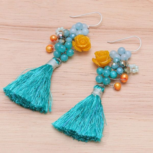 Alternate image for Quartz and Cultured Freshwater Pearl Dangle Earrings Candy Bouquet in Turquoise
