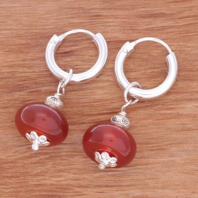 Alternate image for Polished Sterling Silver and Carnelian Hoop Dangle Earrings Pure Fire