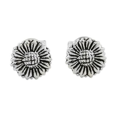 Alternate image for Sterling Silver Sunflower Stud Earrings from Thailand Cute Sunflowers