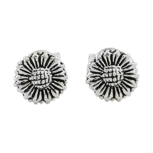 Alternate image for Sterling Silver Sunflower Stud Earrings from Thailand Cute Sunflowers