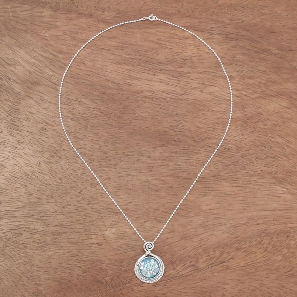 Alternate image for Artisan Crafted Roman Glass Pendant Necklace from Thailand Glittering Moon