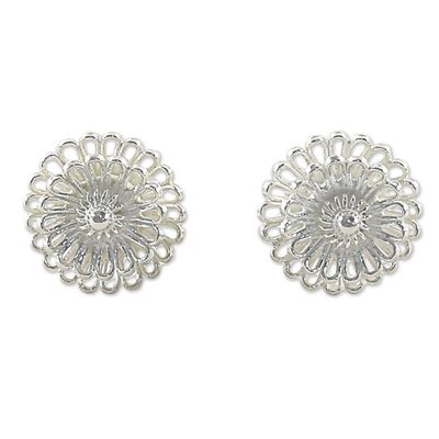Alternate image for Hand Made Sterling Silver Stud Earrings Floral Thailand Zinnia Flowers