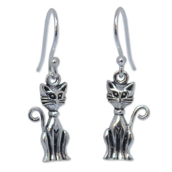 Alternate image for Sterling Silver Cat Earrings Feline Fantasy