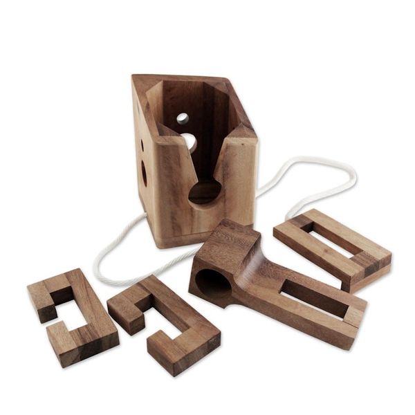 Alternate image for Handmade Rain Tree Wood Bottle Puzzle from Thailand Dont Break It
