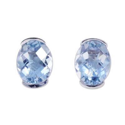 Alternate image for Rhodium Plated Blue Topaz Stud Earrings from Thailand Precious Gift