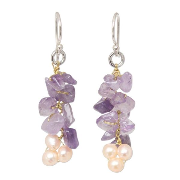 Alternate image for Unique Beaded Amethyst Earrings Afternoon Lilac