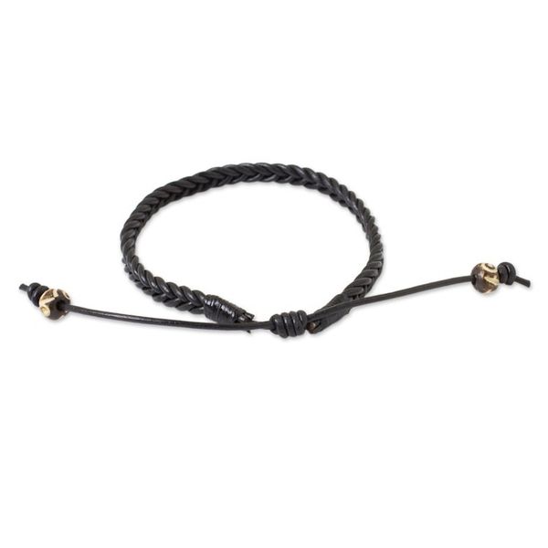 Alternate image for Braided Black Leather Mens Bracelet Single Black Braid