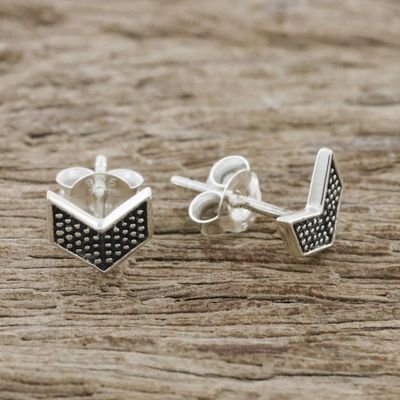 Alternate image for Sterling Silver Chevron Stud Earrings from Thailand Chevron Chic