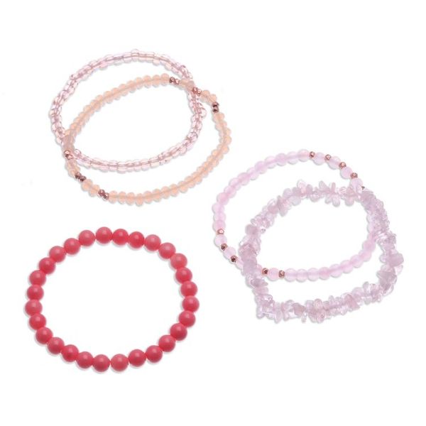 Alternate image for Set of 5 Pink Beaded Stretch Bracelets from Thailand Fancy Dream in Pink