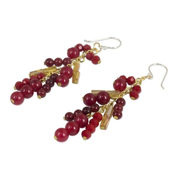 Alternate image for Beaded Red Quartz Earrings on 24k Gold Plated Chains Brilliant Cascade