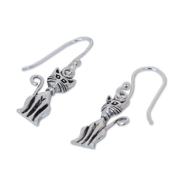 Alternate image for Sterling Silver Cat Earrings Feline Fantasy